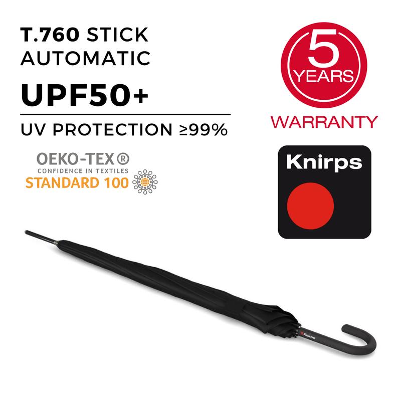 Knirps T.760 Stick Automatic Umbrella (UV Protection) - Black