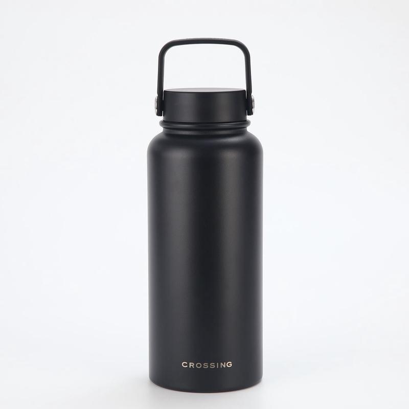 Crossing Urban Ceramic S/S Insulated Flat Cap Bottle With Handle 1000ml - Ebony (Black)