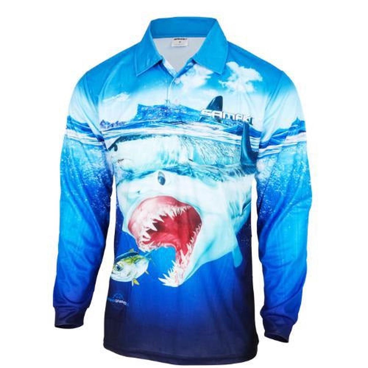 Samaki Mako Shark Long Sleeve Performance Fishing Jersey Sun Protective Shirt Kids