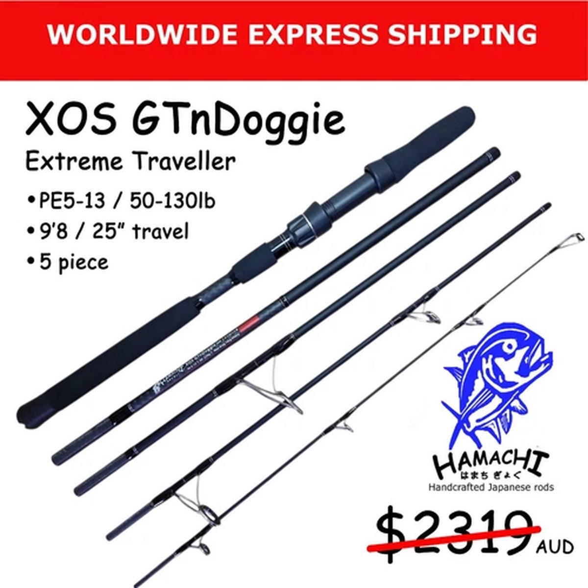 2025 Hamachi XOS GT'n'Doggie 50 - 130lb Popper 9'6 - 5 piece travel fishing rod