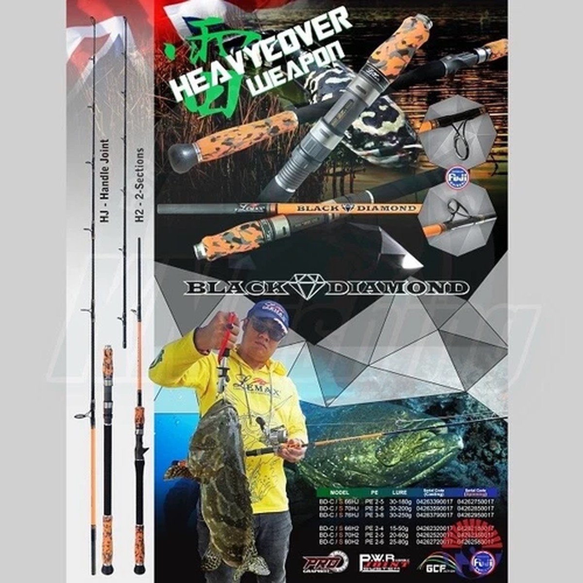 LEMAX BLACK DIAMOND BD-C 66HJ Jigging Boat Rod Casting Version 2.00m 30-180gr
