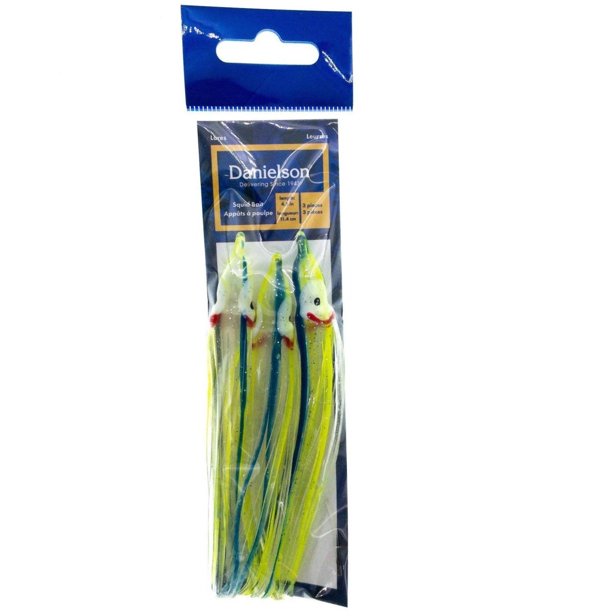 Danielson Squid Bait 4.5" UV Clear/Chartreuse/Blue Streak Qty 3