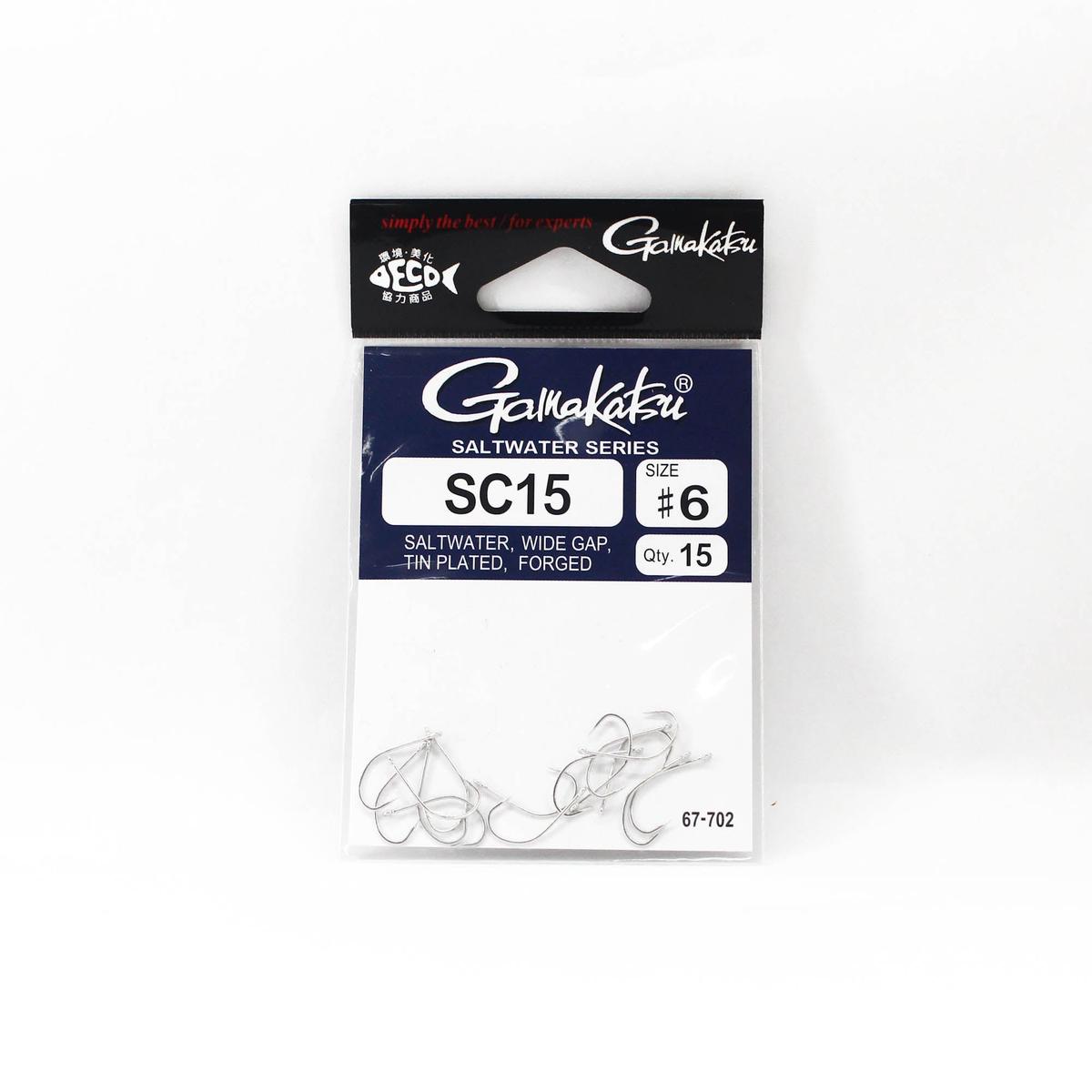 Gamakatsu 67702 SC15 Wide Gap Tin Plated Hook Size 6, 15 Per pack (1307)