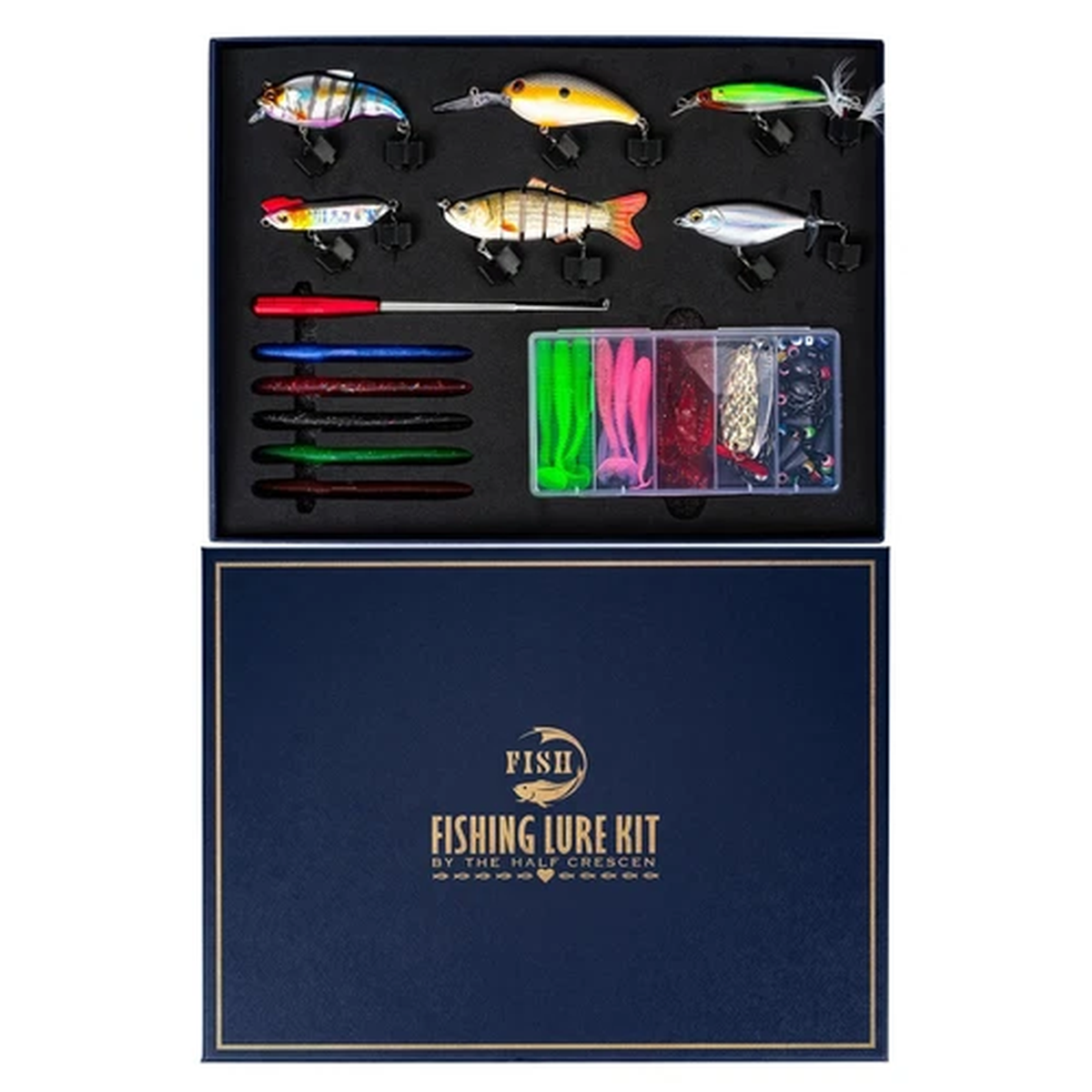 104PCS Fishing Lures Kit with Glide Bait, Hooks,Weights, Fish 3.9 INCH, 6A