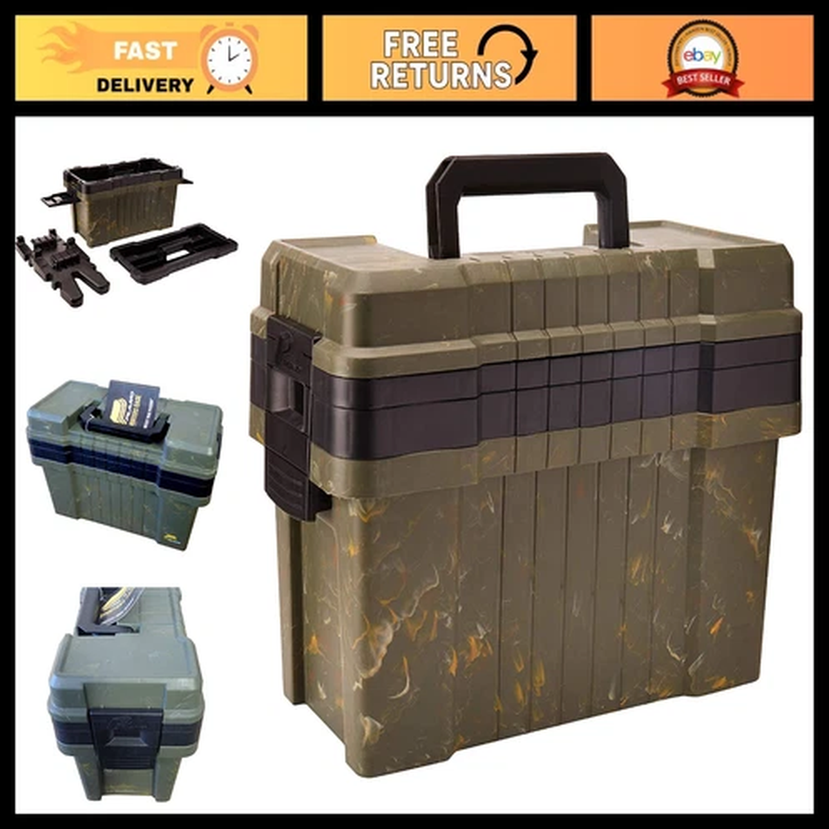 Water Resistant Field Box with Lift Out Tray - Deep Storage for Fishing Gear & T