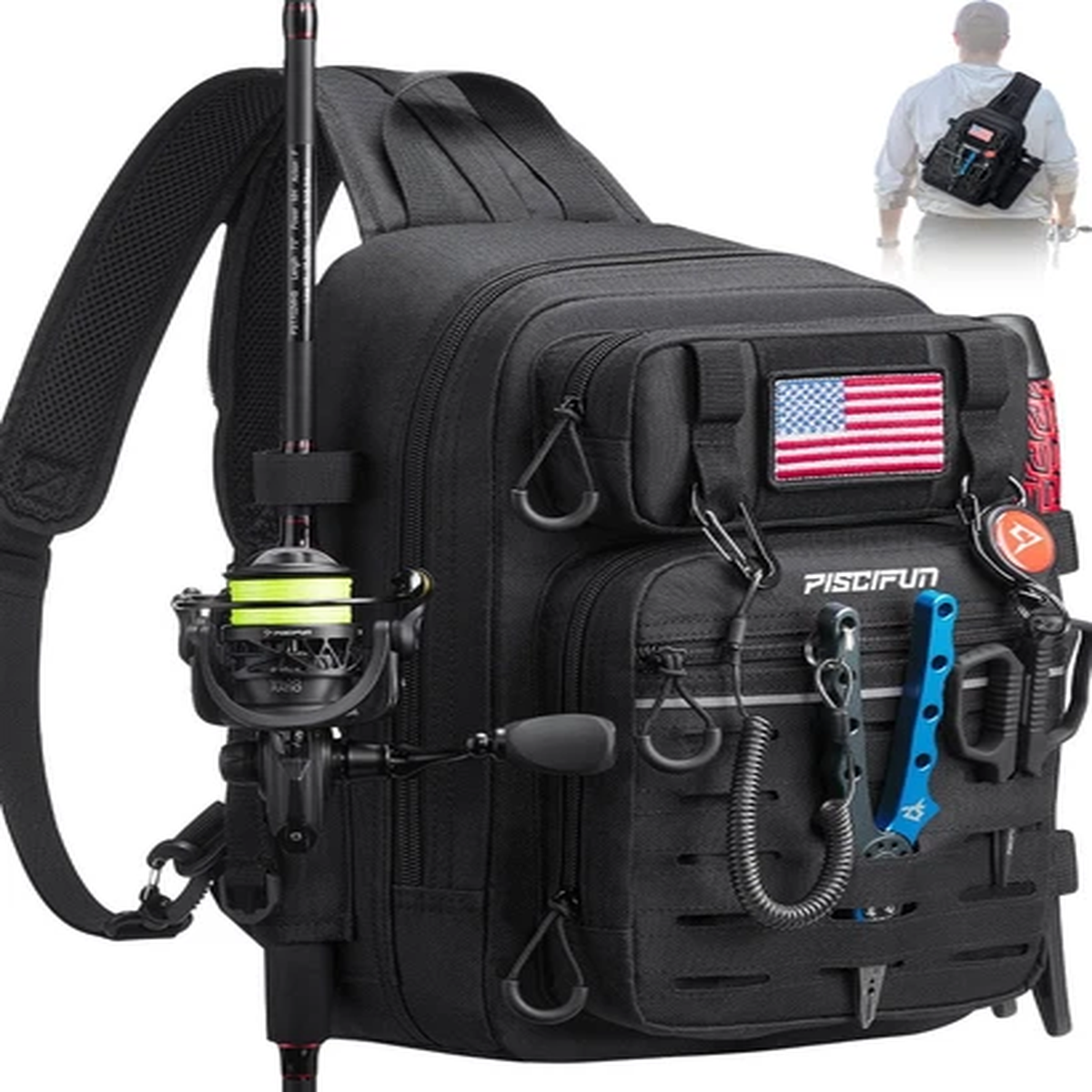 Fishing Backpack Tackle Bag with 2 Rod Holders, Multi-Compartment
