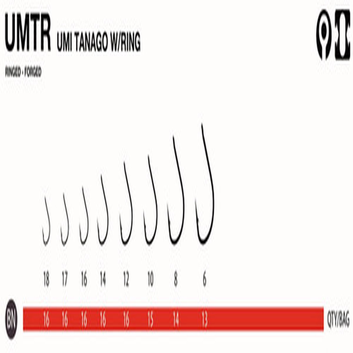 FUDO BOX OF HOOKS JAPAN FUDO UMI TANAGO W/RING 3101BN n6-18