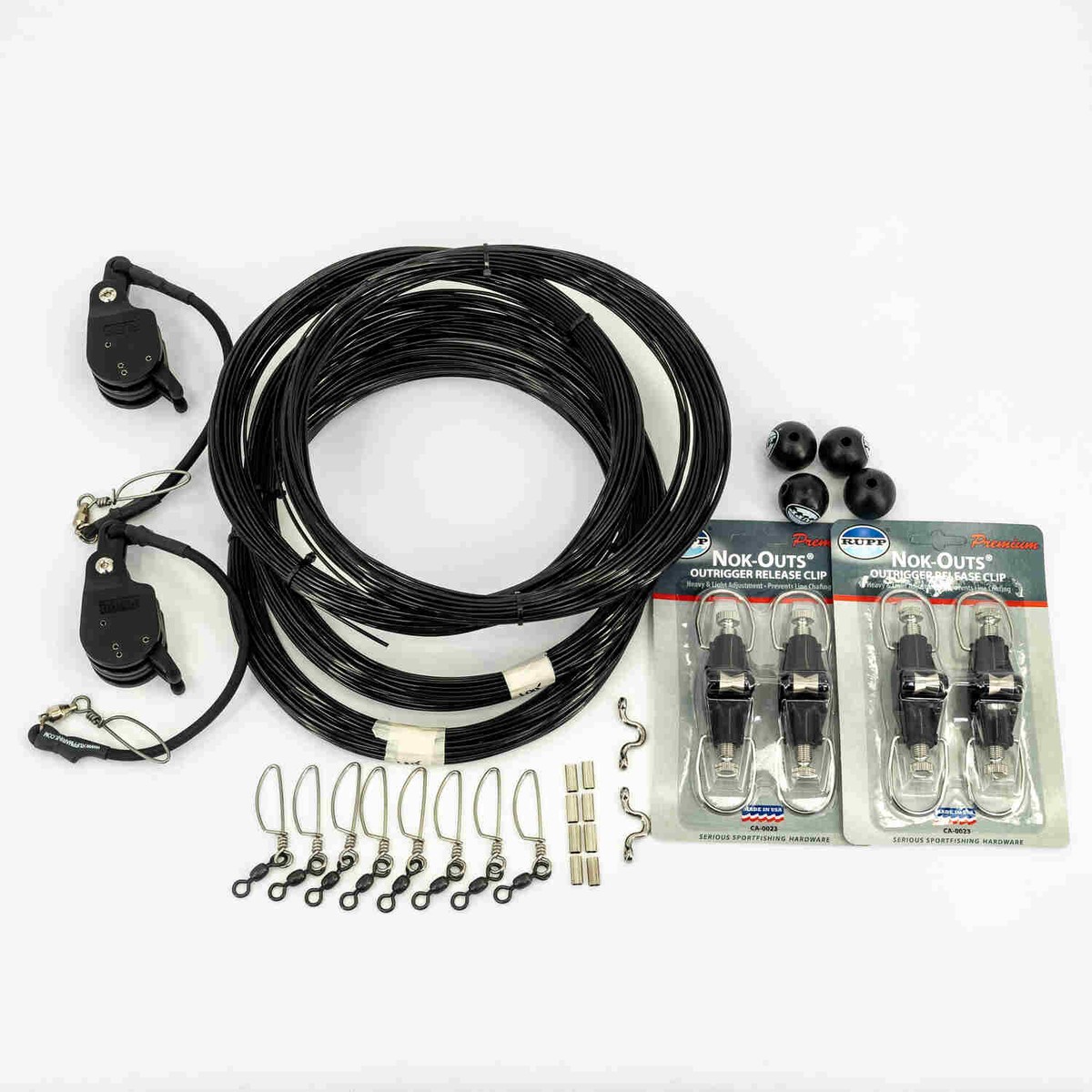 Rupp Marine Rigging Kits With Nok-Outs and Locking Pulleys Outrigger Clips Black Mono